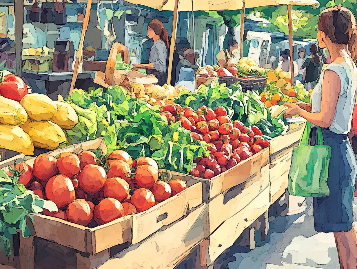 Frisches Gemüse und Obst auf einem Berliner Wochenmarkt
