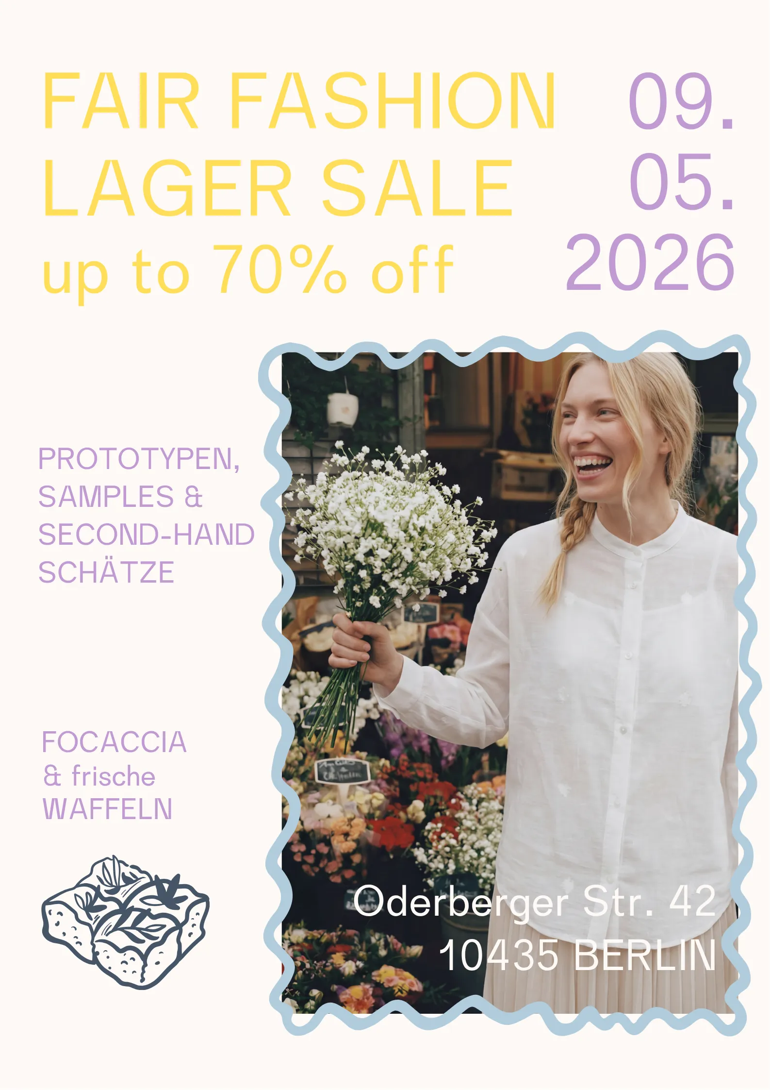 Plakat zum Fair Fashion Lager Sale bei Jyoti – Fair Works am 9. Mai 2026
