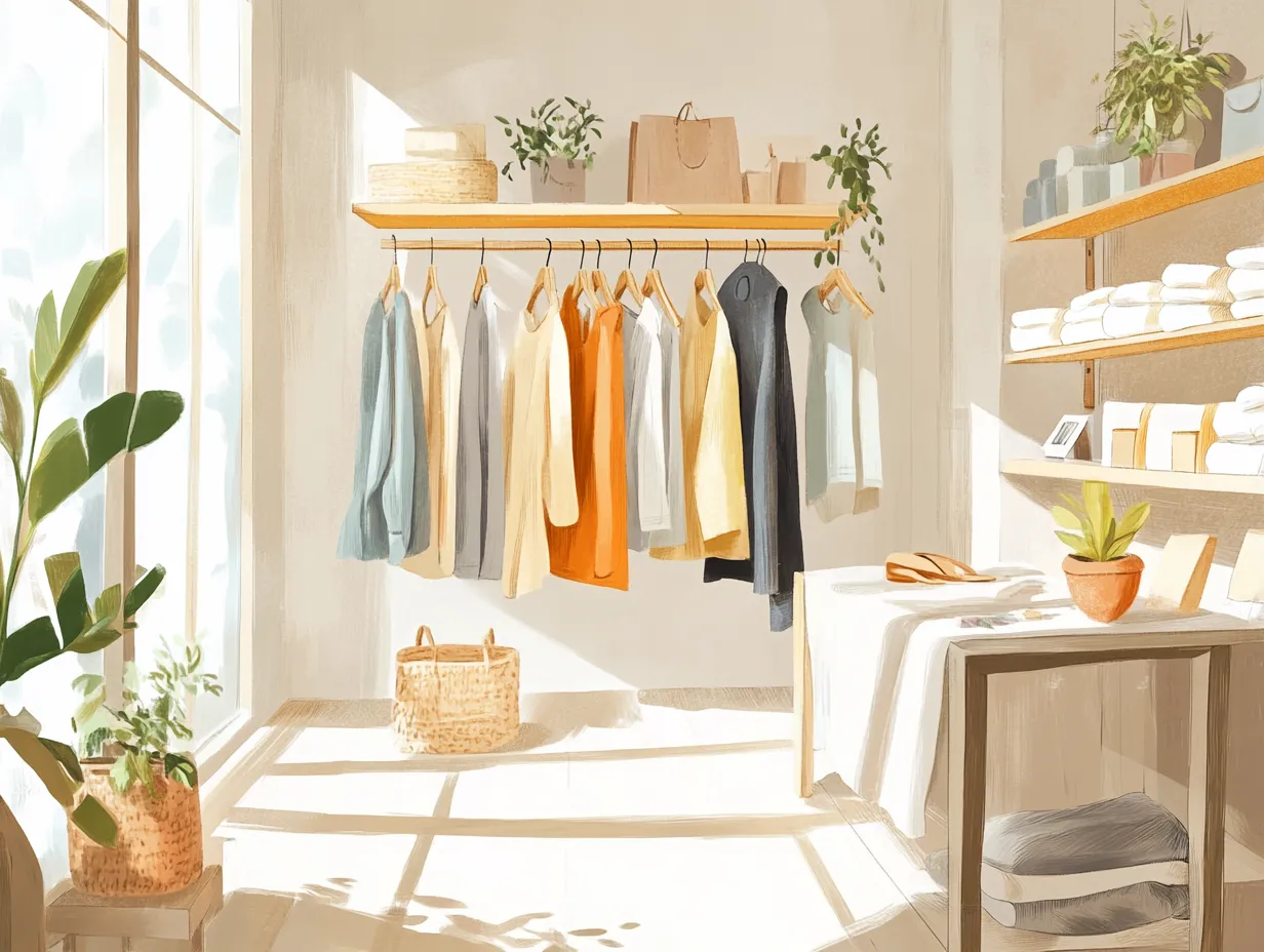 Nachhaltiges Modeboutique-Schaufenster mit fair produzierter Kleidung